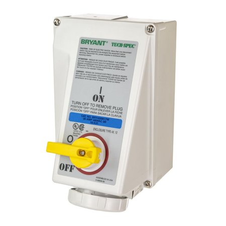 BRYANT IEC Pin and Sleeve Device, Female, 60A 3- Phase Delta 250V AC, 3-Pole 4-Wire Grounding, Watertight BRY460MI9W